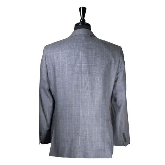 Ralph Lauren Mens Blazer 38S Gray Blue Plaid Sport Coat Slim Jacket Silk Wool - Picture 2 of 8